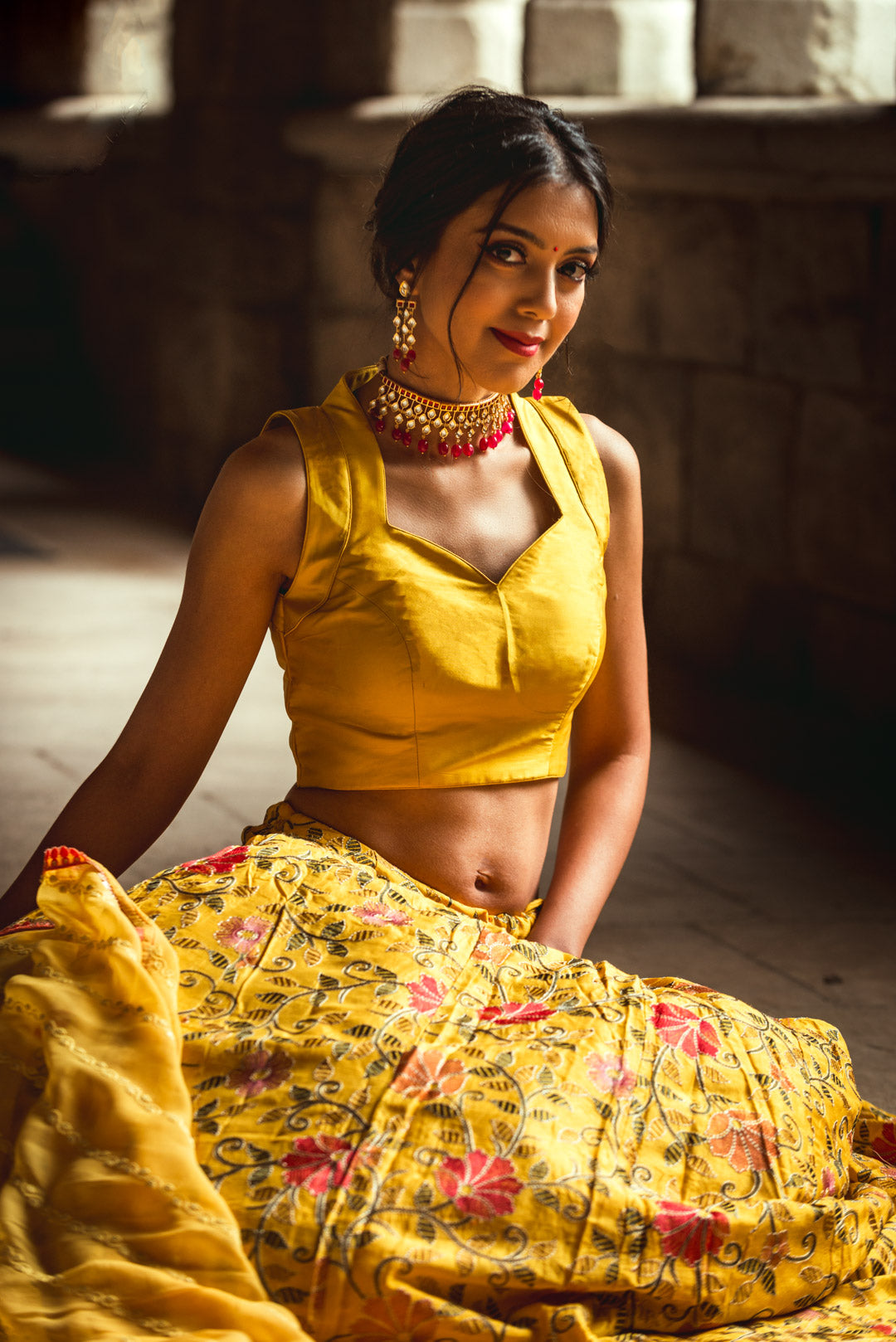 Beautiful Sunset Yellow Raw Silk Lehenga Choli With Traditional Thread Embroidery - Sushma Patel