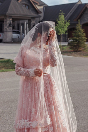 Customized Designer Pakistani Bridal Wear - Hand Embroidered Peach Net Lehenga Choli -Sushma Patel