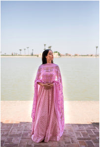 Stunning Rose Pink Nawabi With Artistic Hand Embroidery Lehenga With Broad Round Neck Blouse And Dupatta - Sushma Patel