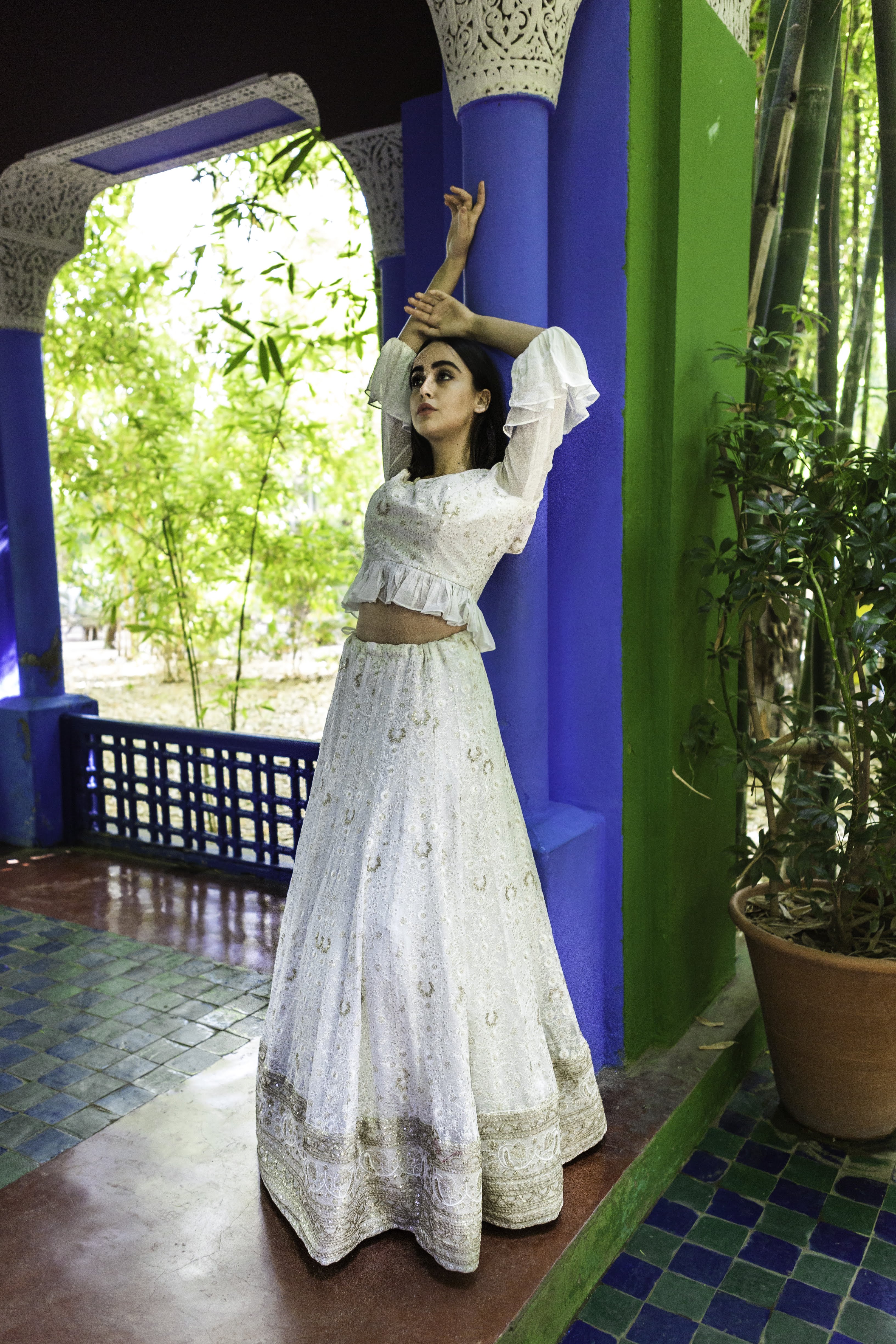 Elegant Ivory White Designer Lucknowi Lehenga Choli With Hand Embroidered Chikankari Floral Paisley Motif - Sushma Patel