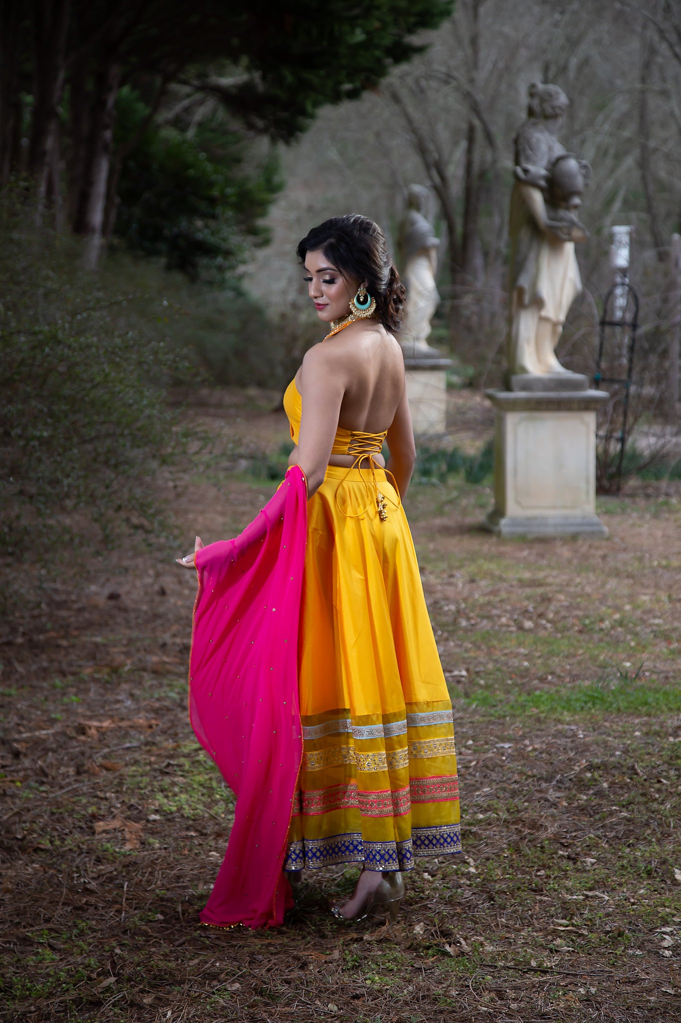 Yellow Silk Lehenga Choli With Rani Pink Dupatta - Shop Trendy Summer Wedding Outfit Online at sushmapatel.us