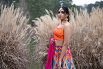 2 Tone Silk Orange Blouse with Multi Color Lehenga - Best Indian Wedding Outfits in Atlanta, USA - Sushma Patel 