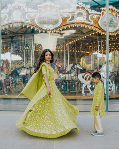Parrot Green Lehenga Choli Outfit for Bridal Mehendi - Latest Indian Wedding Wear in USA - Sushma Patel