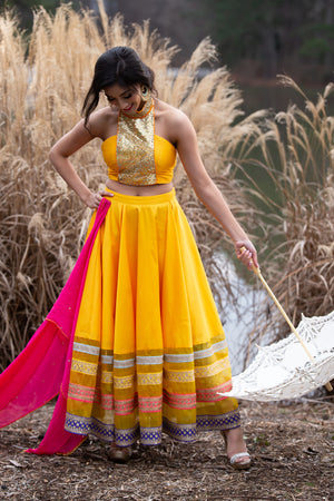 Custom Made Yellow Silk Lehenga Choli - An Indian Bridal Mehendi Outfit By Sushma Patel 