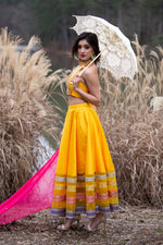 Yellow Tafetta Silk Midi Skirt With Halter Neck Choli - A Sexy Attire For Mehendi or Sangeet Party -Sushma Patel