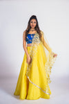 Electric Blue Blouse with a Lemon Yellow Silk Lehenga - Custom Made Indian Bridesmaid Outfit in America - Top Indian Designer Sushma Patel