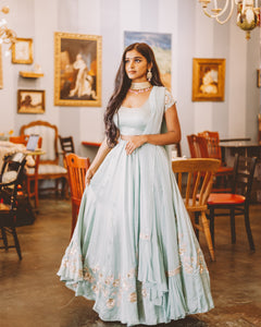Sky Blue Lehenga Choli - Custom Made Designer Indian Bridal Wear in USA - Sushma Patel Boutique in Atlanta, Georgia