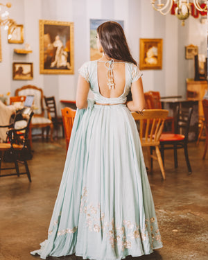 Trending Summer Aqua Blue Lehenga Choli For Sangeet or Wedding - Bridesmaid Ready to Wear Indian Outfits in USA - Sushma Patel 