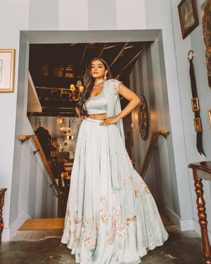 Sky Blue Indian Couture Designer Outfits in USA - Sushma Patel