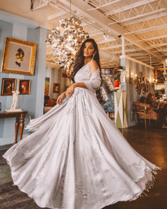 Custom Made Satin Silk Silver Lehenga Choli - By Sushma Patel USA's Top Indian Designer 