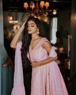 A Blush Pink Lehenga Set With Fully Embellished Skirt, Collar Embroidery Blouse And Sparkle Ruffle Gather Dupatta - Perfect for Bridal Engagement or Cocktail Reception - For Customized Outfit Book Appointment with Sushma Patel 