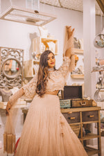 Stylish Soft Beige Peach Bridal Lehenga Choli for Cocktail Reception Indo- Western Wear - Outfit by Sushma Patel
