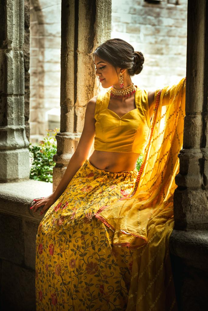 Buy PURVAJA Yellow Lehenga & Unstitched Blouse With Dupatta for Women  Online @ Tata CLiQ