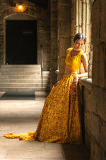 Shop Online Marigold Yellow Orange Pure Silk Lehenga Choli For Bridal Mehendi Function - Sushma Patel