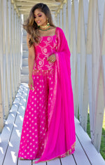 Hot Pink Palazzo Pant Top in Pure Banarasi Brocade - Shop Designer Indo Western Outfits in USA - Sushma Patel